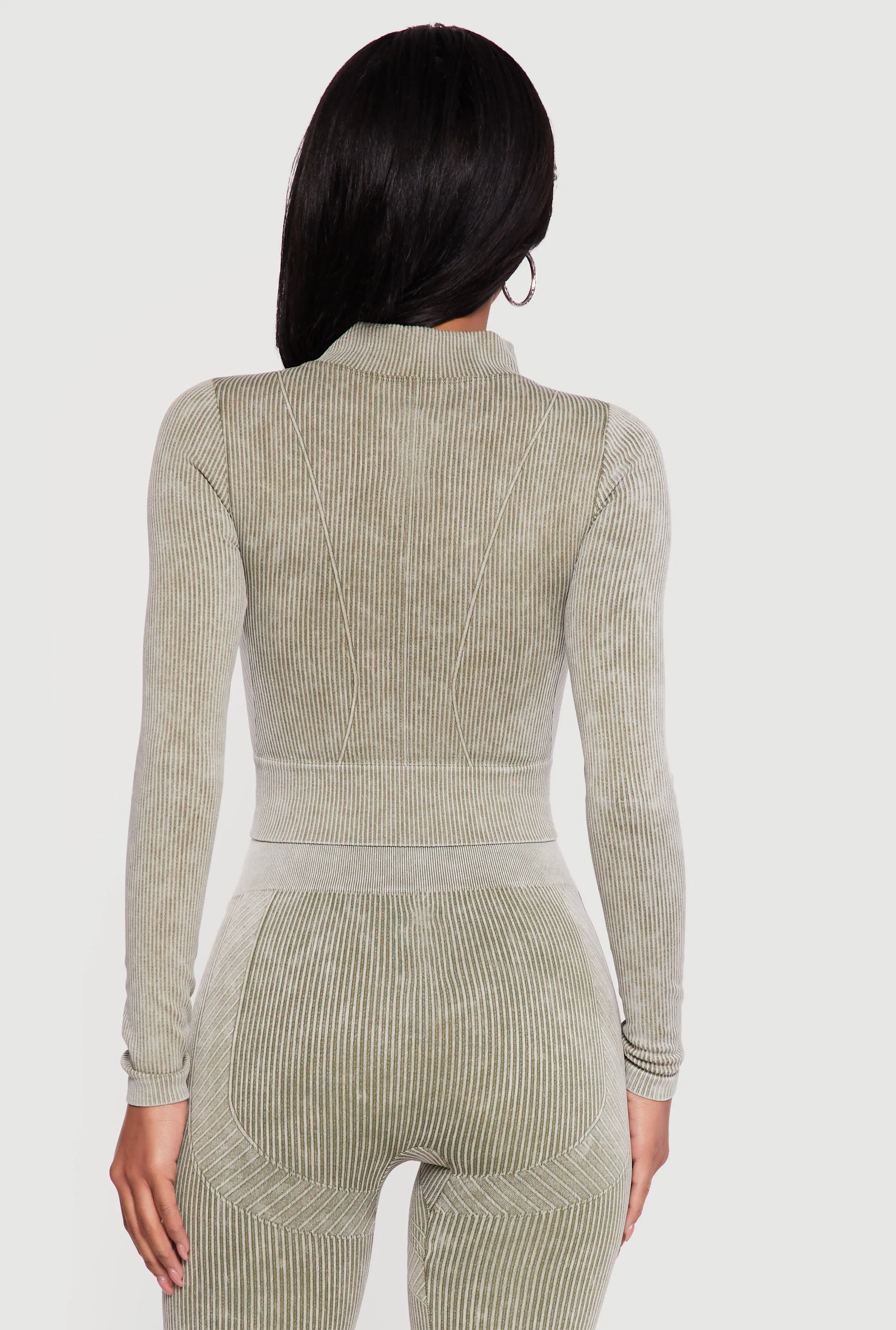 Mineral Wash Ribbed Cropped Zip Front Active Jacket sold by Rainbow product image thumbnail 5