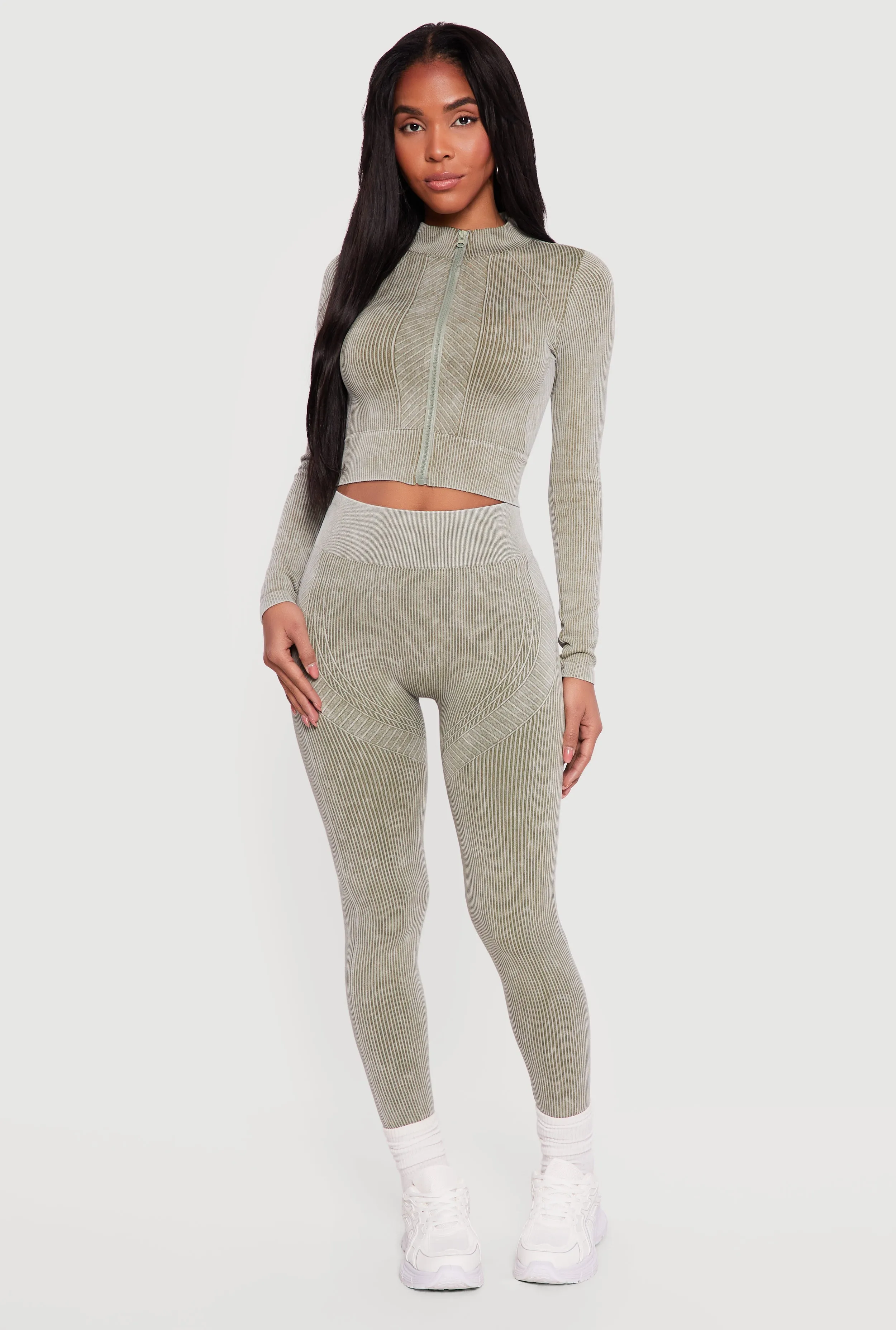 Mineral Wash Ribbed Cropped Zip Front Active Jacket sold by Rainbow product image thumbnail 2