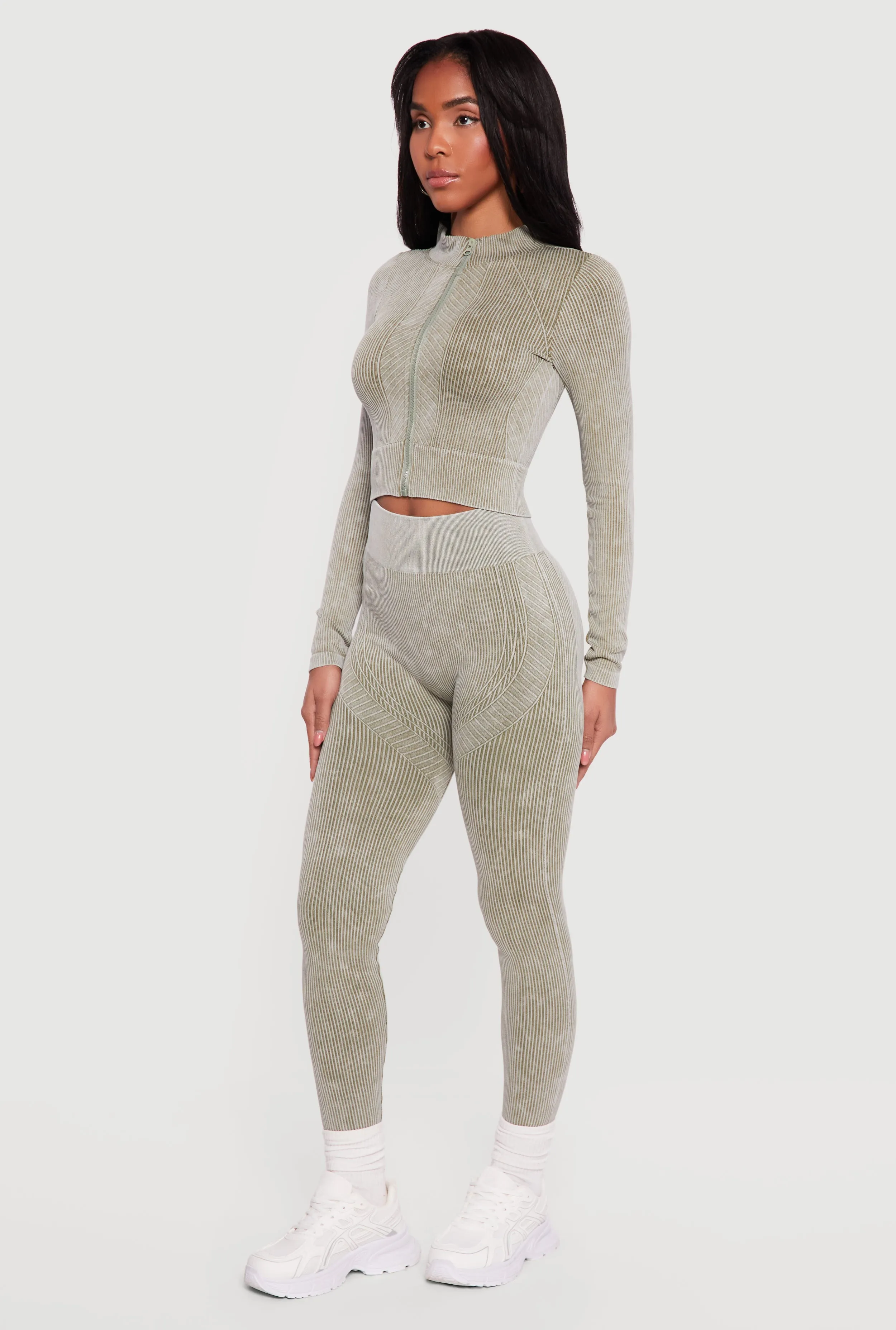 Mineral Wash Ribbed Cropped Zip Front Active Jacket sold by Rainbow product image thumbnail 3