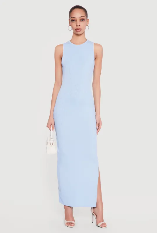 Sleeveless Ribbed Knit Crew Neck Maxi Dress made by Rainbow