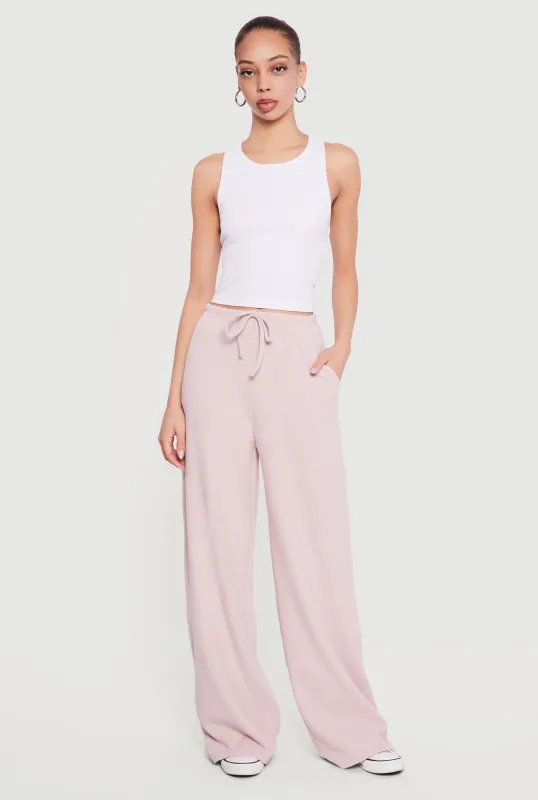 Brushed Knit Wide Leg Drawstring Pants made by Rainbow