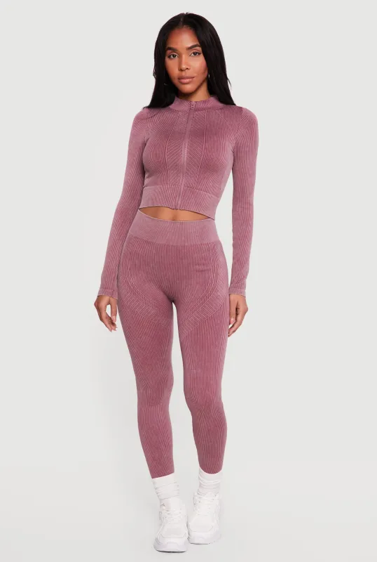 Mineral Wash Ribbed Seamless High Waisted Leggings made by Rainbow