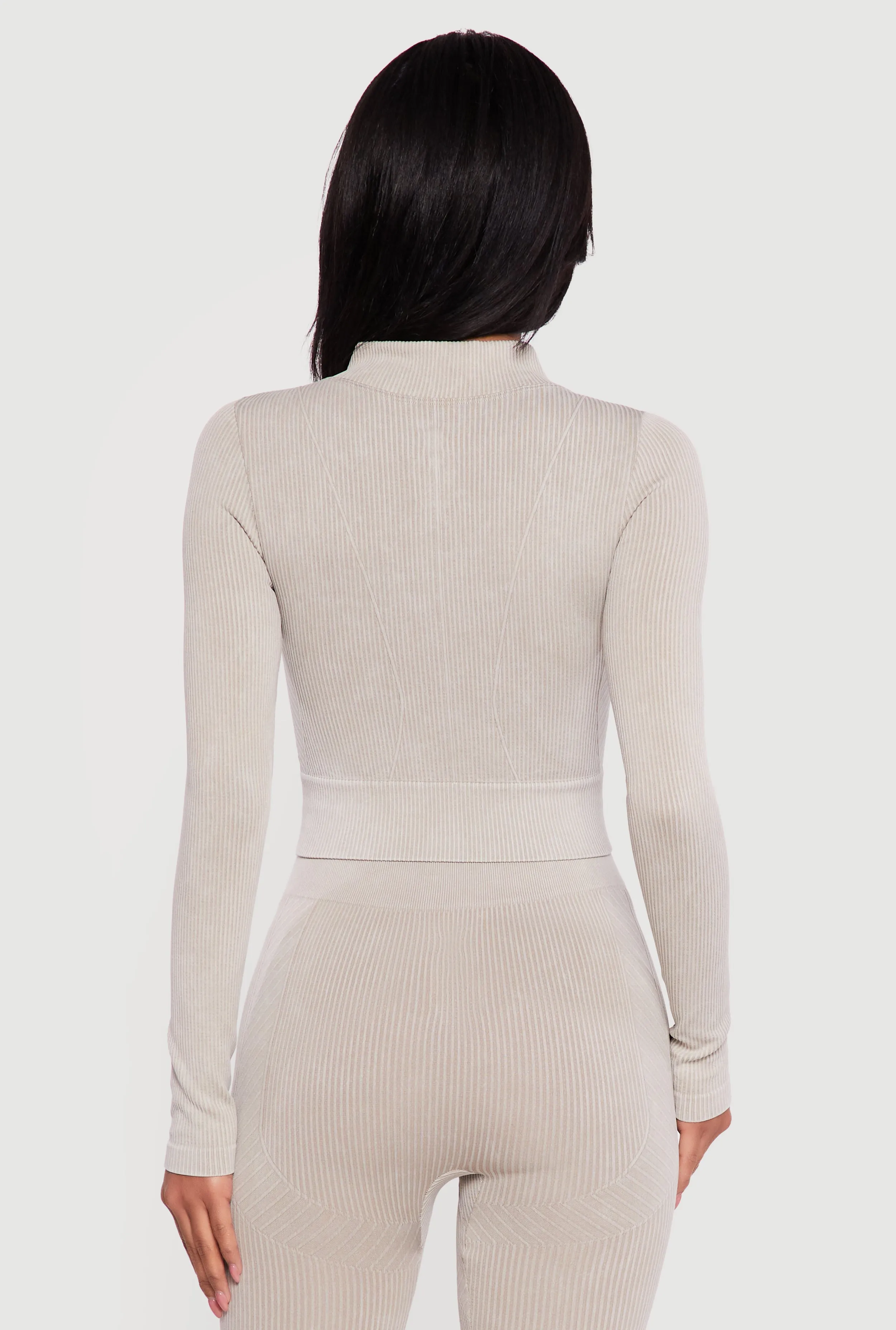 Mineral Wash Ribbed Cropped Zip Front Active Jacket sold by Rainbow product image thumbnail 5
