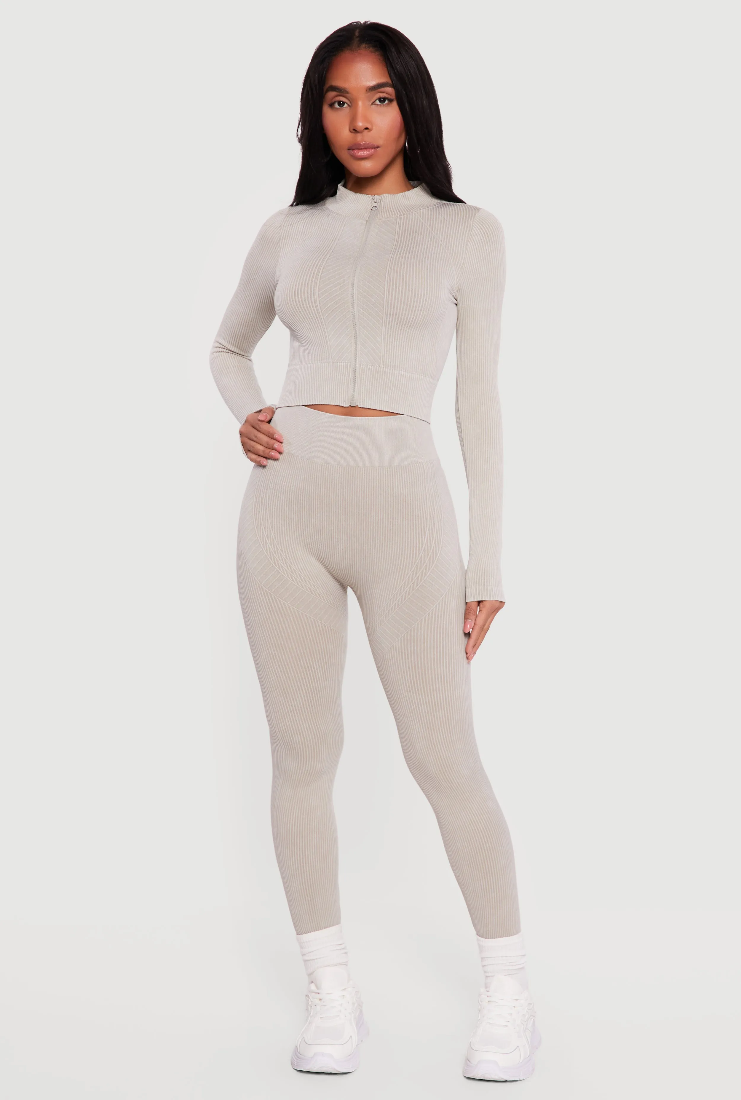 Mineral Wash Ribbed Cropped Zip Front Active Jacket sold by Rainbow product image thumbnail 2