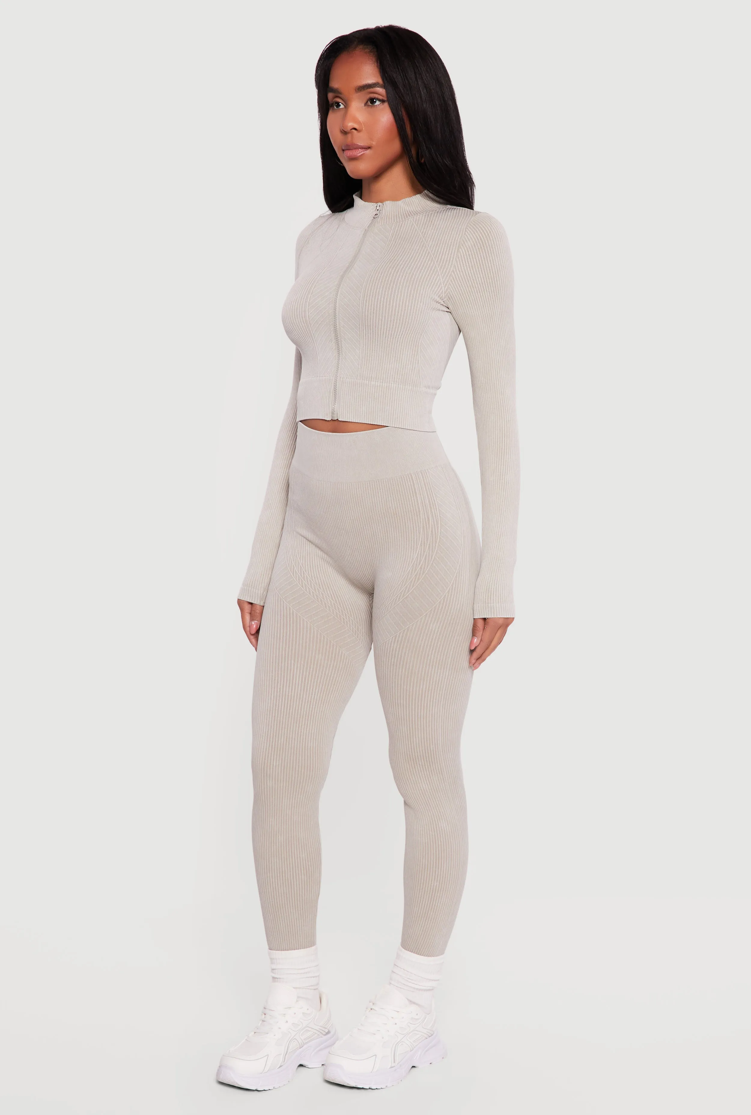 Mineral Wash Ribbed Cropped Zip Front Active Jacket sold by Rainbow product image thumbnail 3