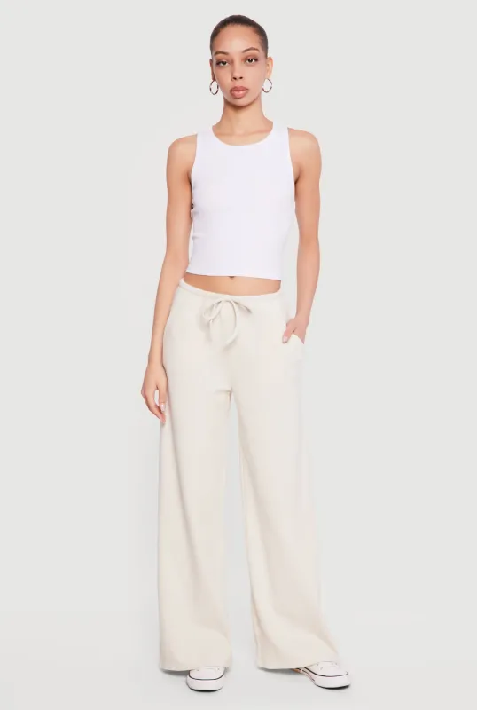 Brushed Knit Wide Leg Drawstring Pants made by Rainbow