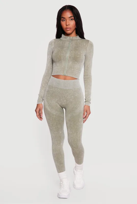 Mineral Wash Ribbed Seamless High Waisted Leggings made by Rainbow