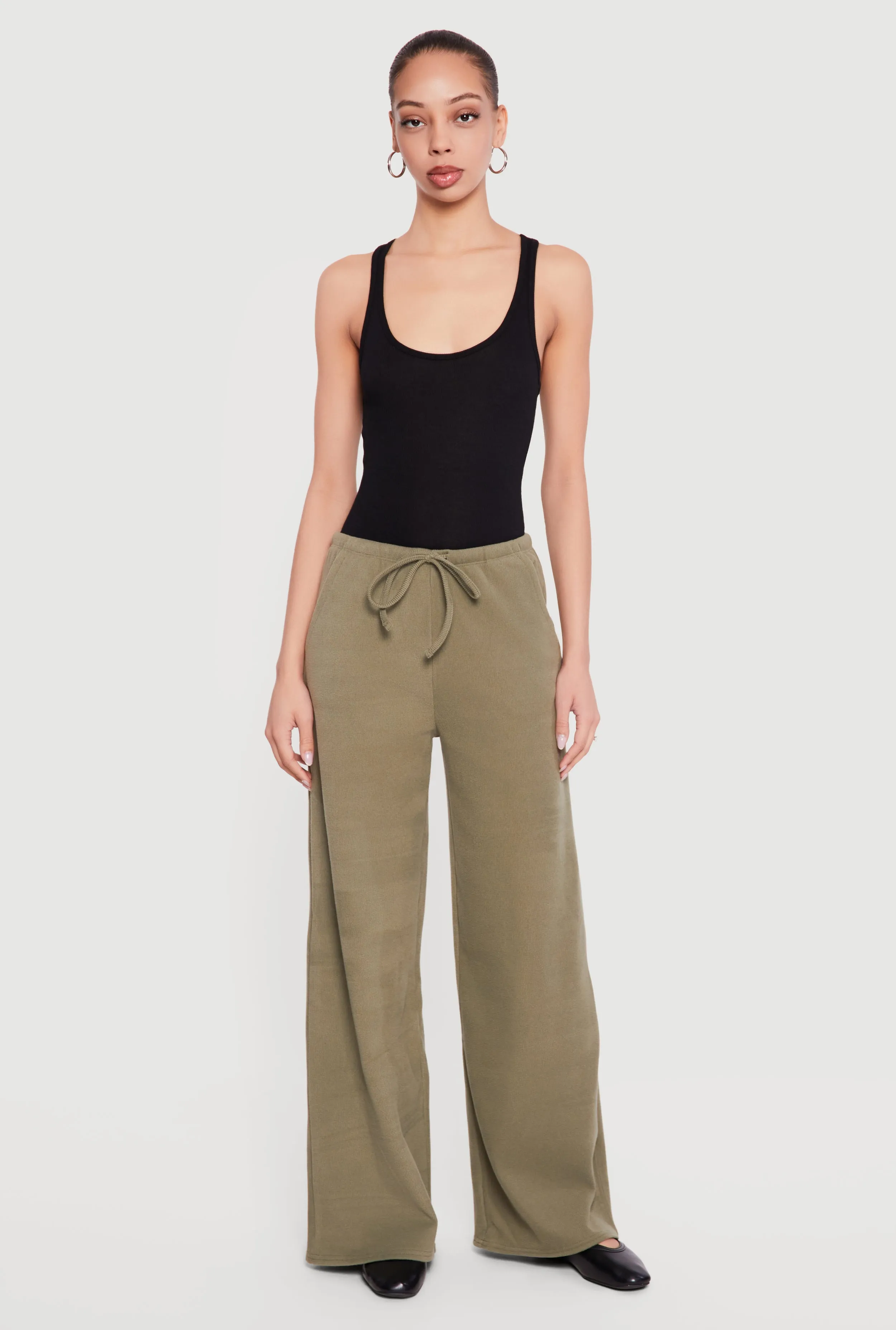 Brushed Knit Wide Leg Drawstring Pants sold by Rainbow