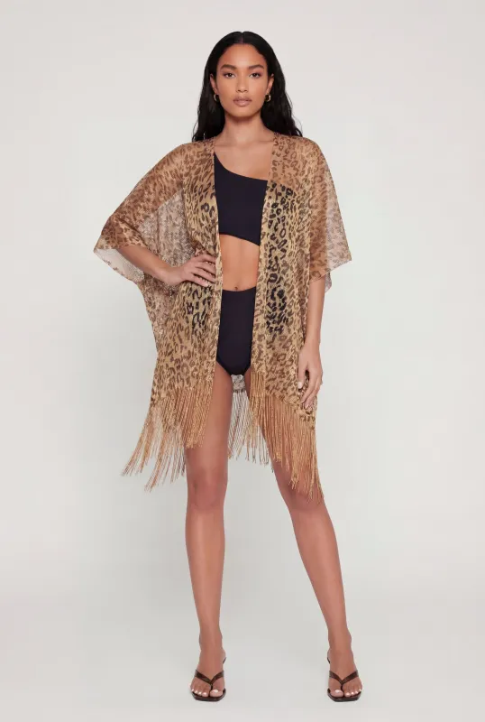 Lurex Animal Print Fringe Hem Fishnet Swim Cover Up made by Rainbow