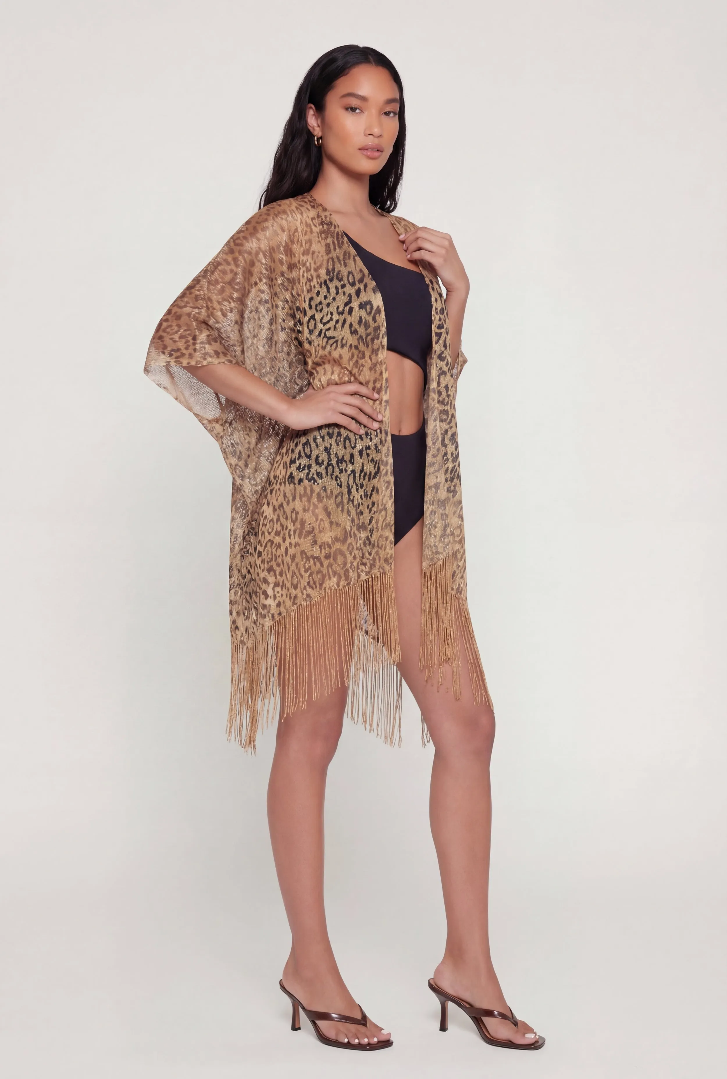 Lurex Animal Print Fringe Hem Fishnet Swim Cover Up sold by Rainbow product image thumbnail 2