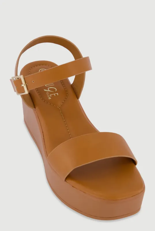 Faux Leather Open Toe Wedges made by Rainbow