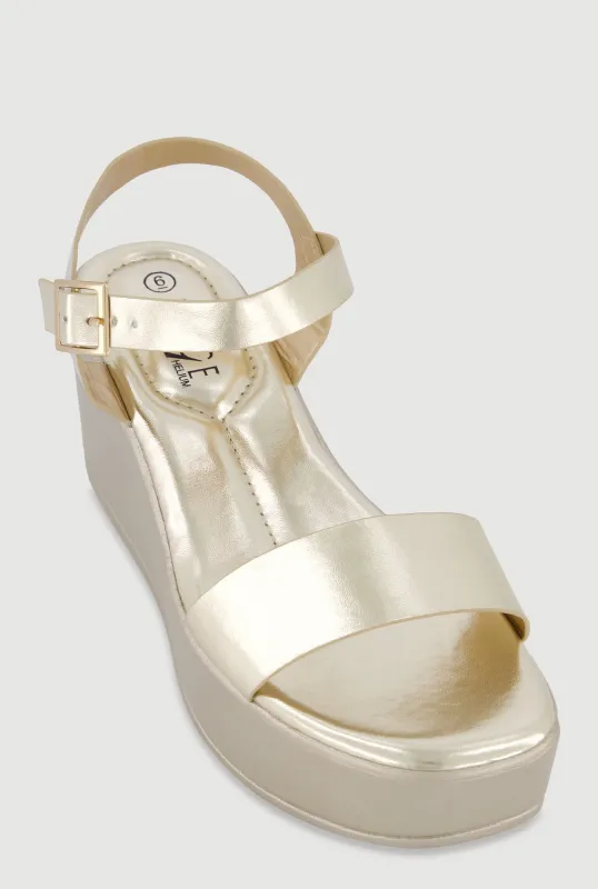 Faux Leather Open Toe Wedges made by Rainbow