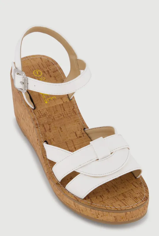Woven Band Open Toe Cork Sole Wedges made by Rainbow