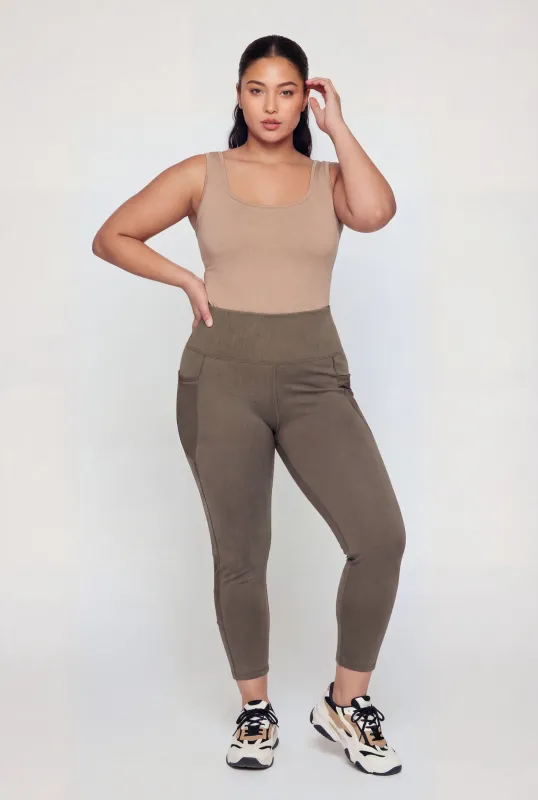 Plus Size Mesh Detail Cropped Leggings with Side Pockets made by Rainbow