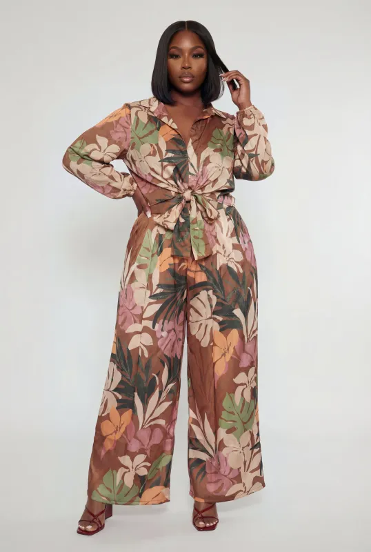Plus Size High Waisted Printed Satin Palazzo Pants made by Rainbow
