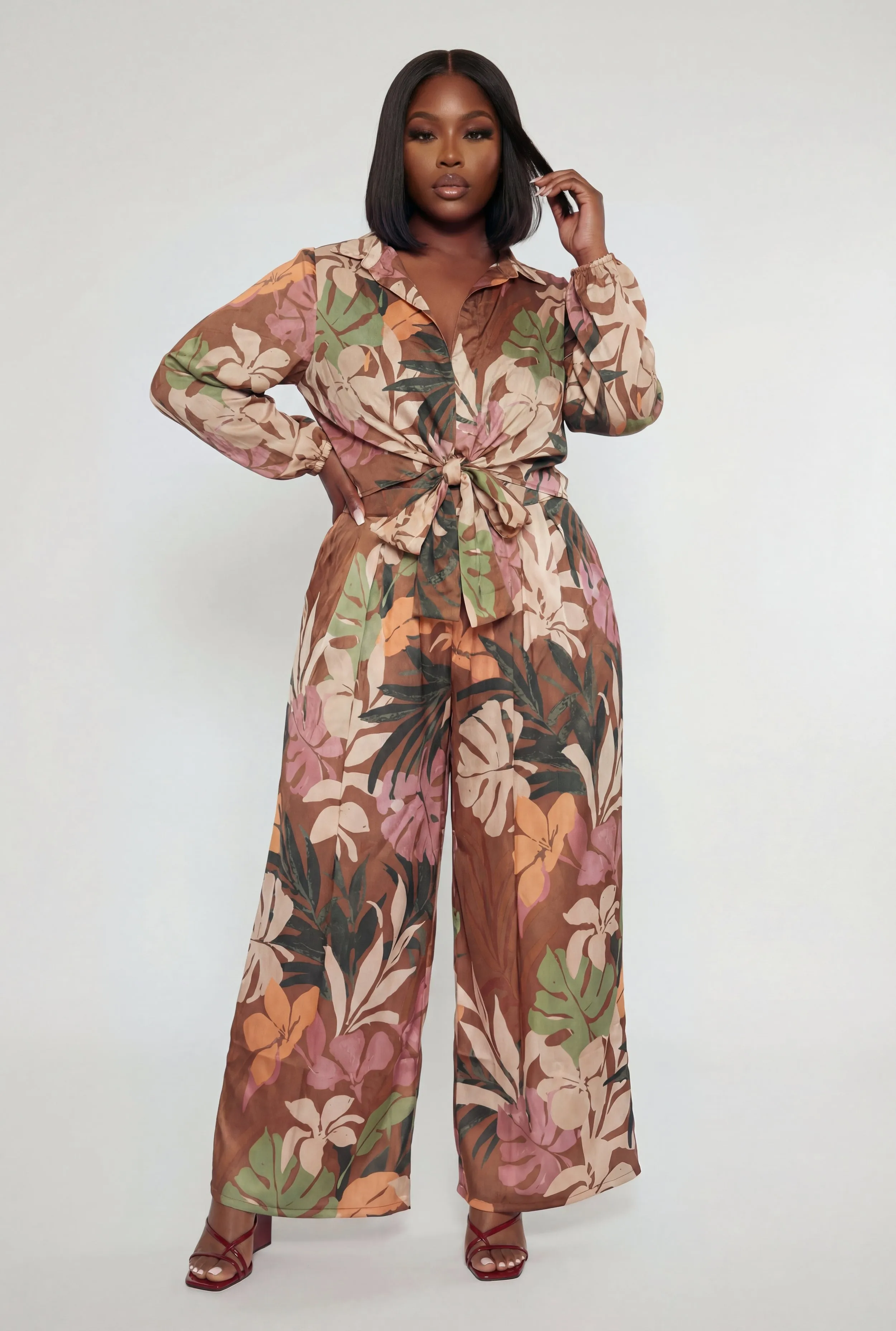 Plus Size High Waisted Printed Satin Palazzo Pants sold by Rainbow