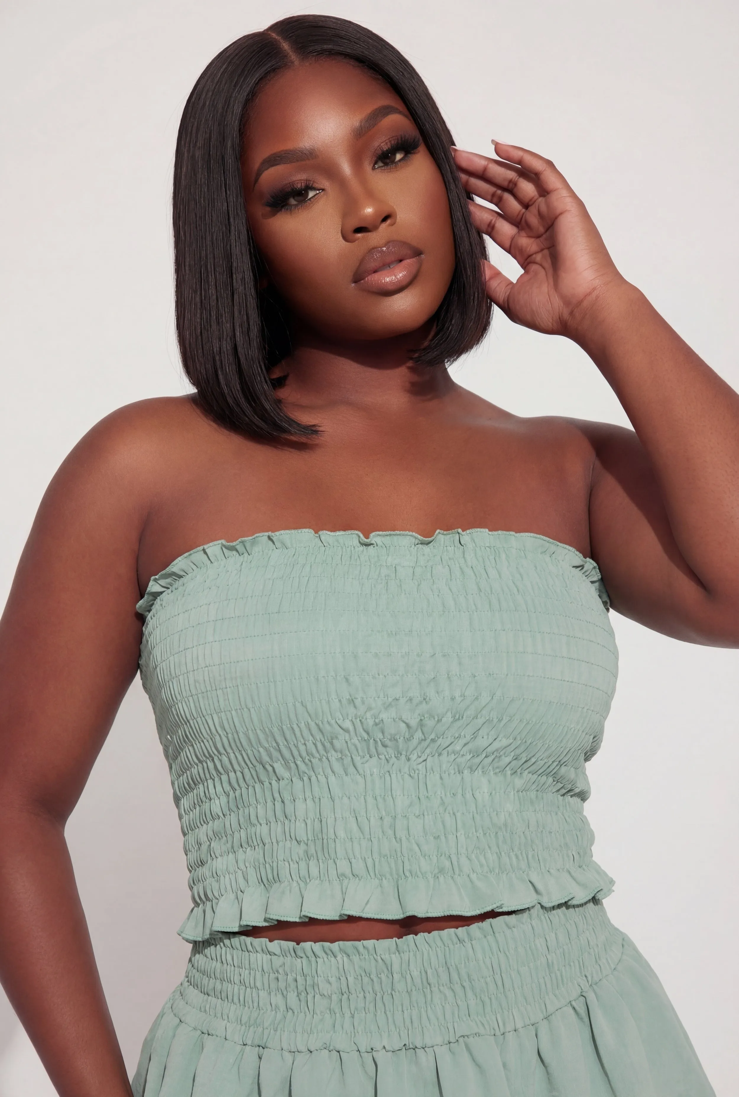 Plus Size Crepe Knit Smocked Strapless Crop Top sold by Rainbow product image thumbnail 3