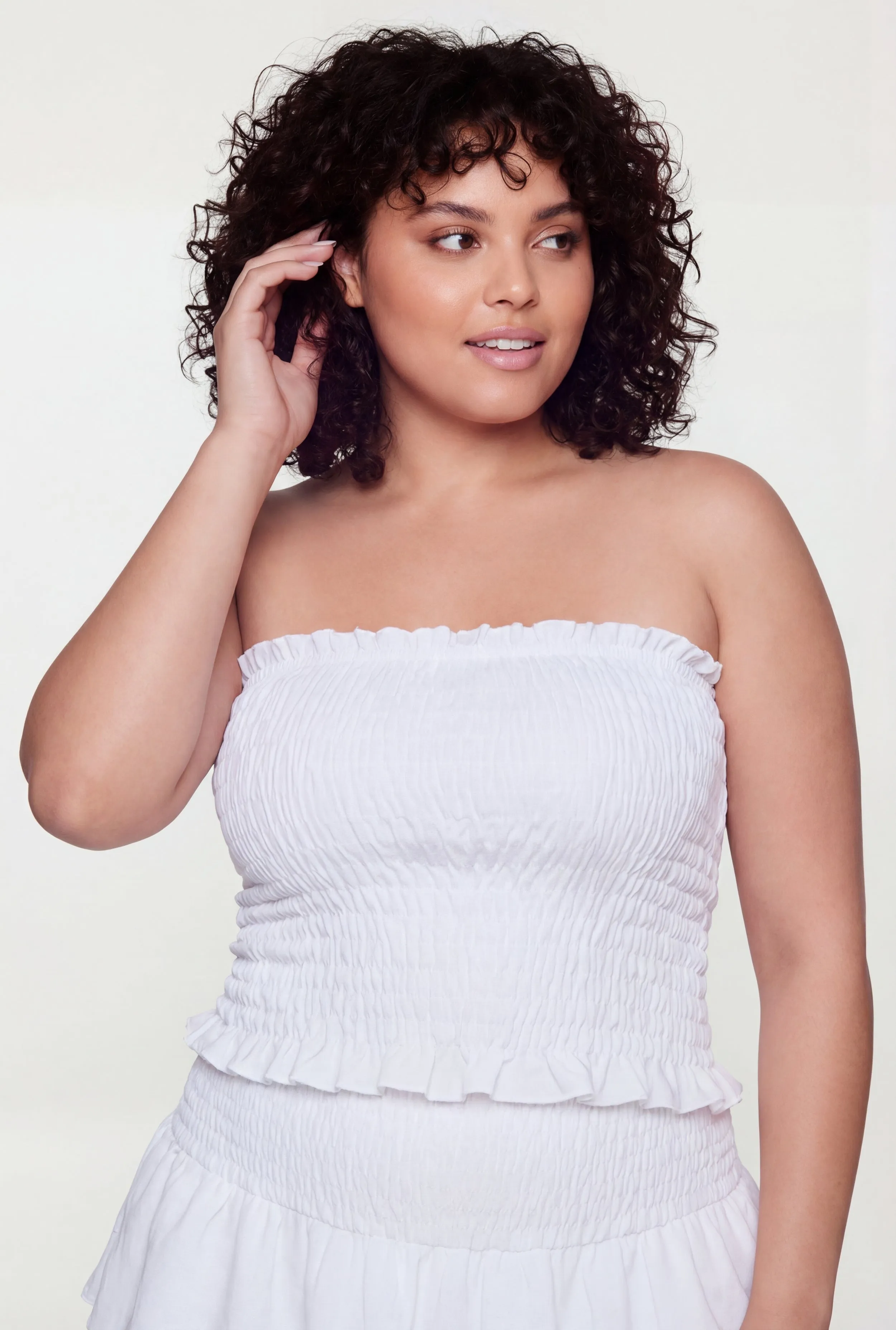 Plus Size Crepe Knit Smocked Strapless Crop Top sold by Rainbow product image thumbnail 2