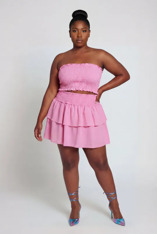 Plus Size Crepe Knit Smocked High Waisted Tiered Skirt made by Rainbow