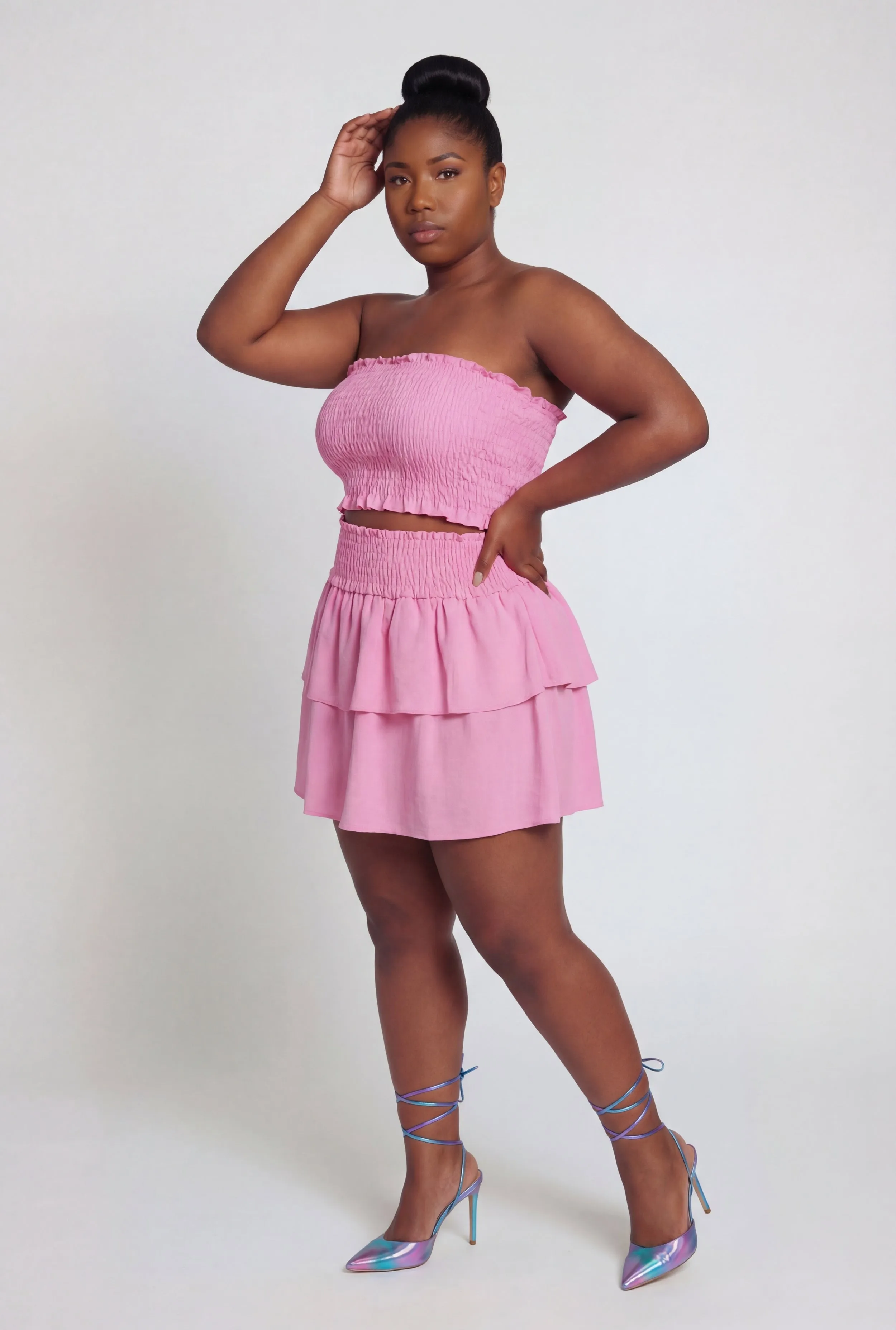 Plus Size Crepe Knit Smocked High Waisted Tiered Skirt sold by Rainbow product image thumbnail 2