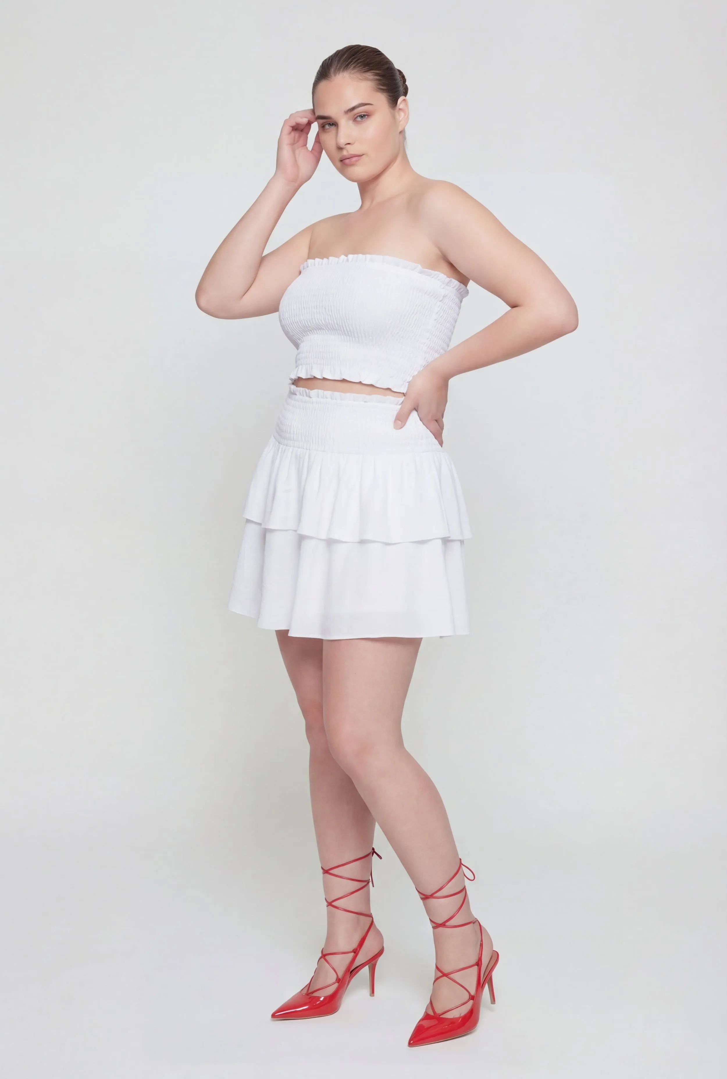 Plus Size Crepe Knit Smocked High Waisted Tiered Skirt sold by Rainbow product image thumbnail 2