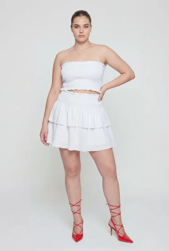 Plus Size Crepe Knit Smocked High Waisted Tiered Skirt made by Rainbow