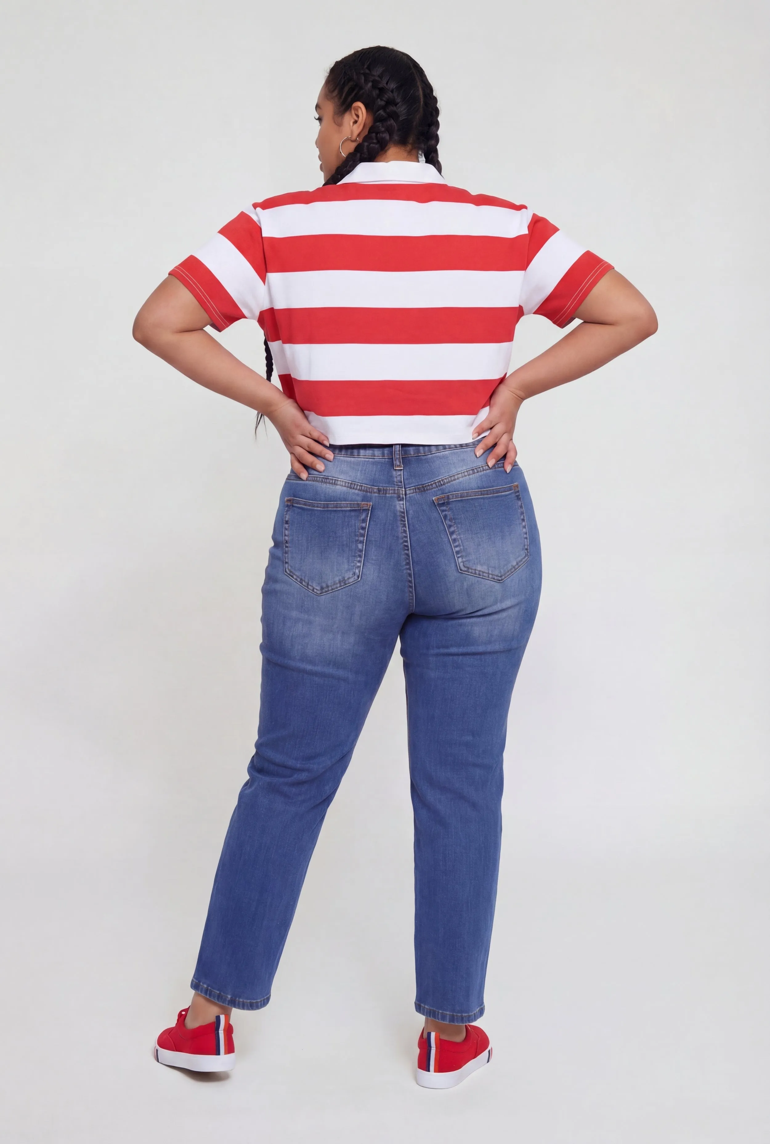 Plus Size Striped Short Sleeve Cropped Polo Shirt sold by Rainbow product image thumbnail 5