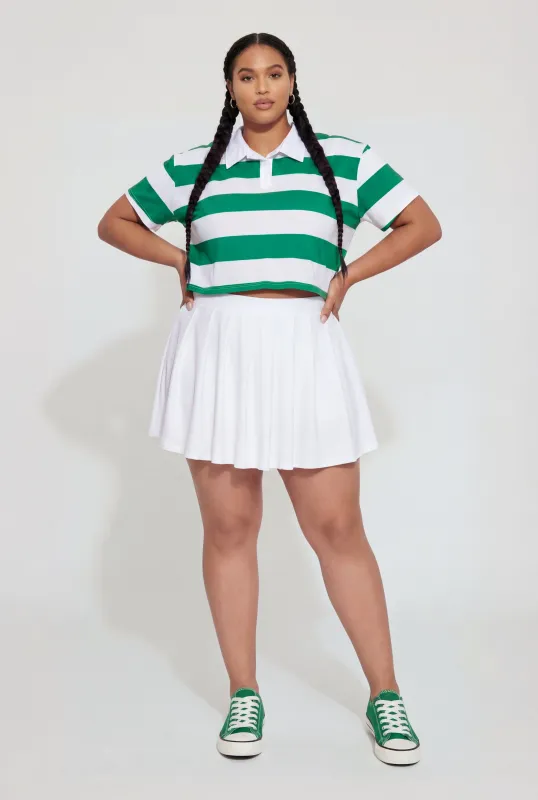 Plus Size Striped Short Sleeve Cropped Polo Shirt made by Rainbow