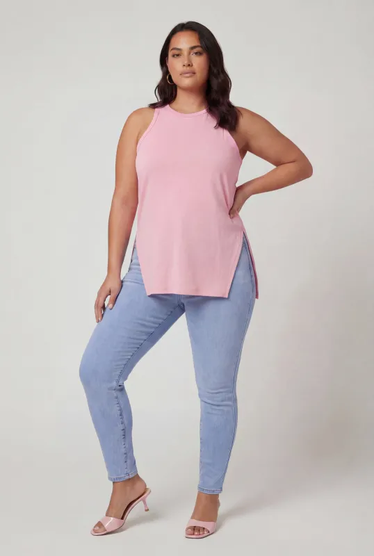Plus Size Solid Tunic Tank Top with Side Slit made by Rainbow