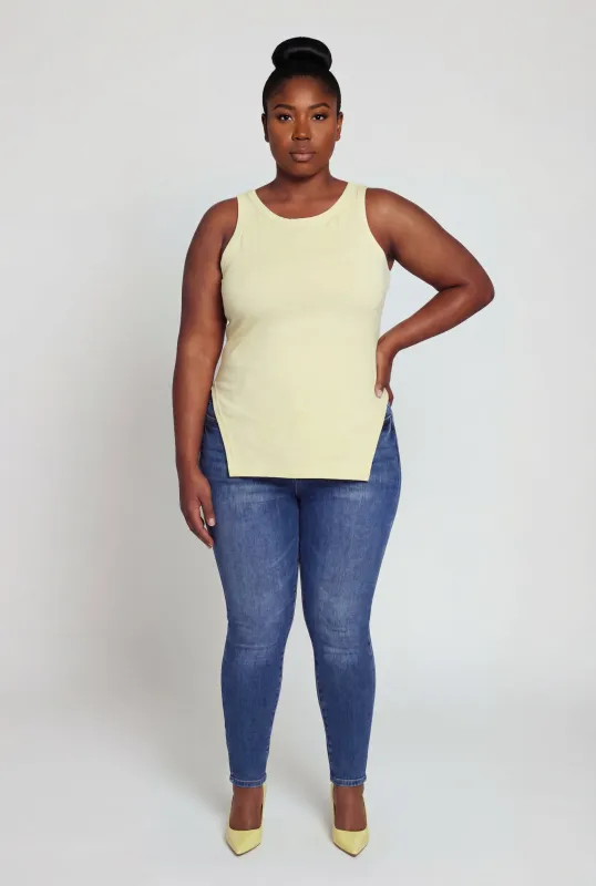 Plus Size Solid Tunic Tank Top with Side Slit made by Rainbow