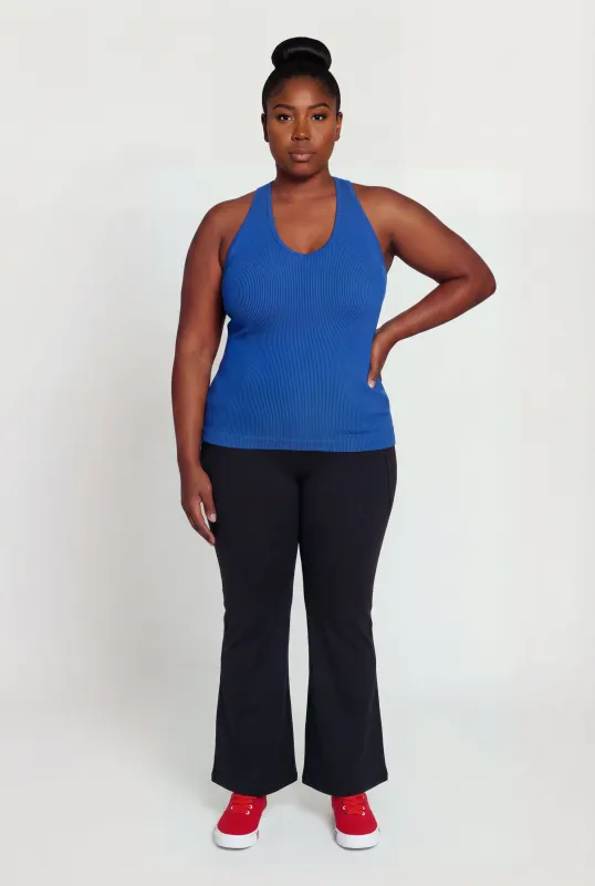 Plus Size Compression Rib Seamless Halter Top made by Rainbow