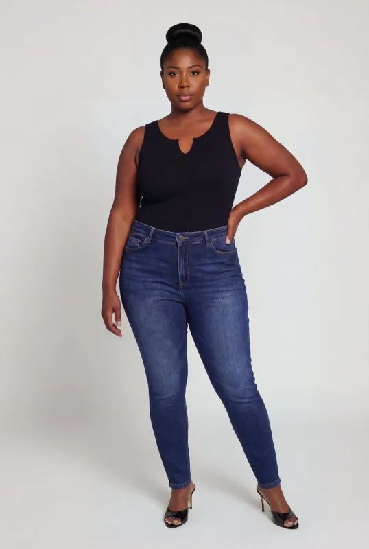 Plus Size Compression Rib Seamless Notch Neck Tank Top made by Rainbow