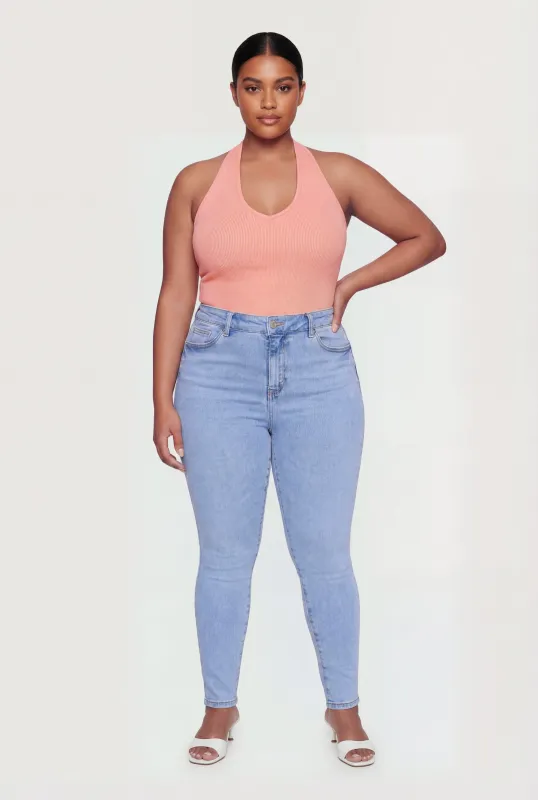 Plus Size Compression Rib Seamless Halter Top made by Rainbow