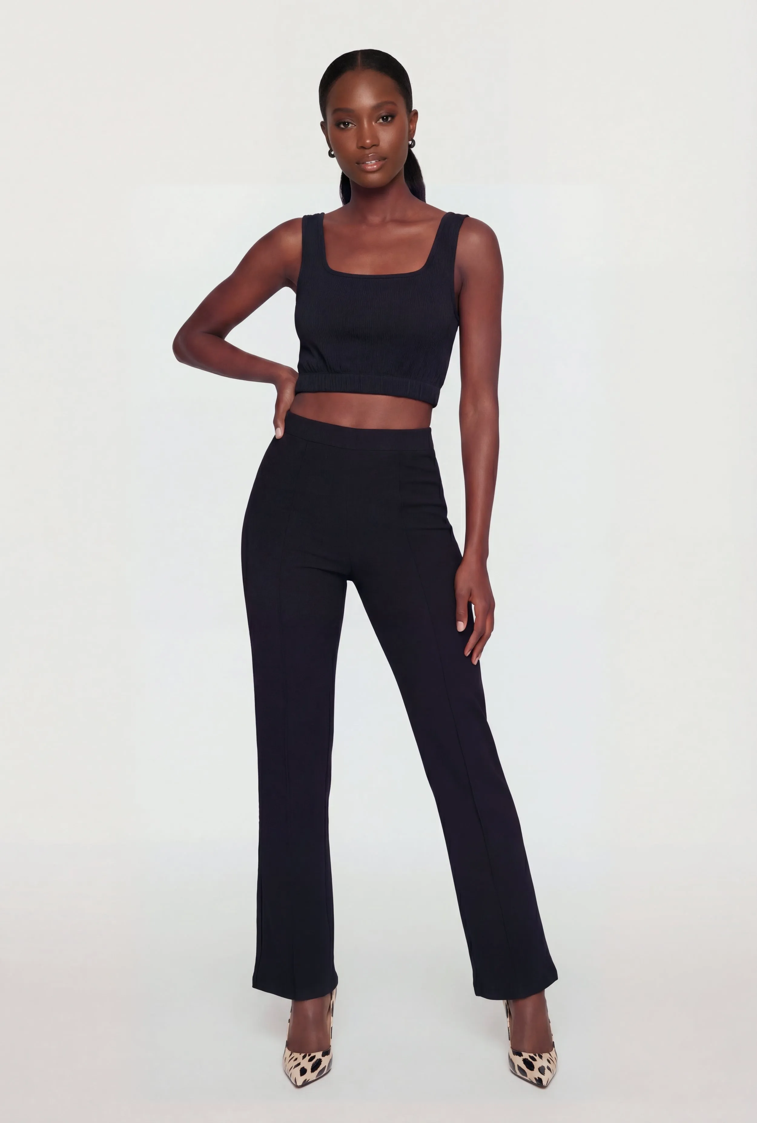 High Waisted Textured Knit Pintuck Pants sold by Rainbow
