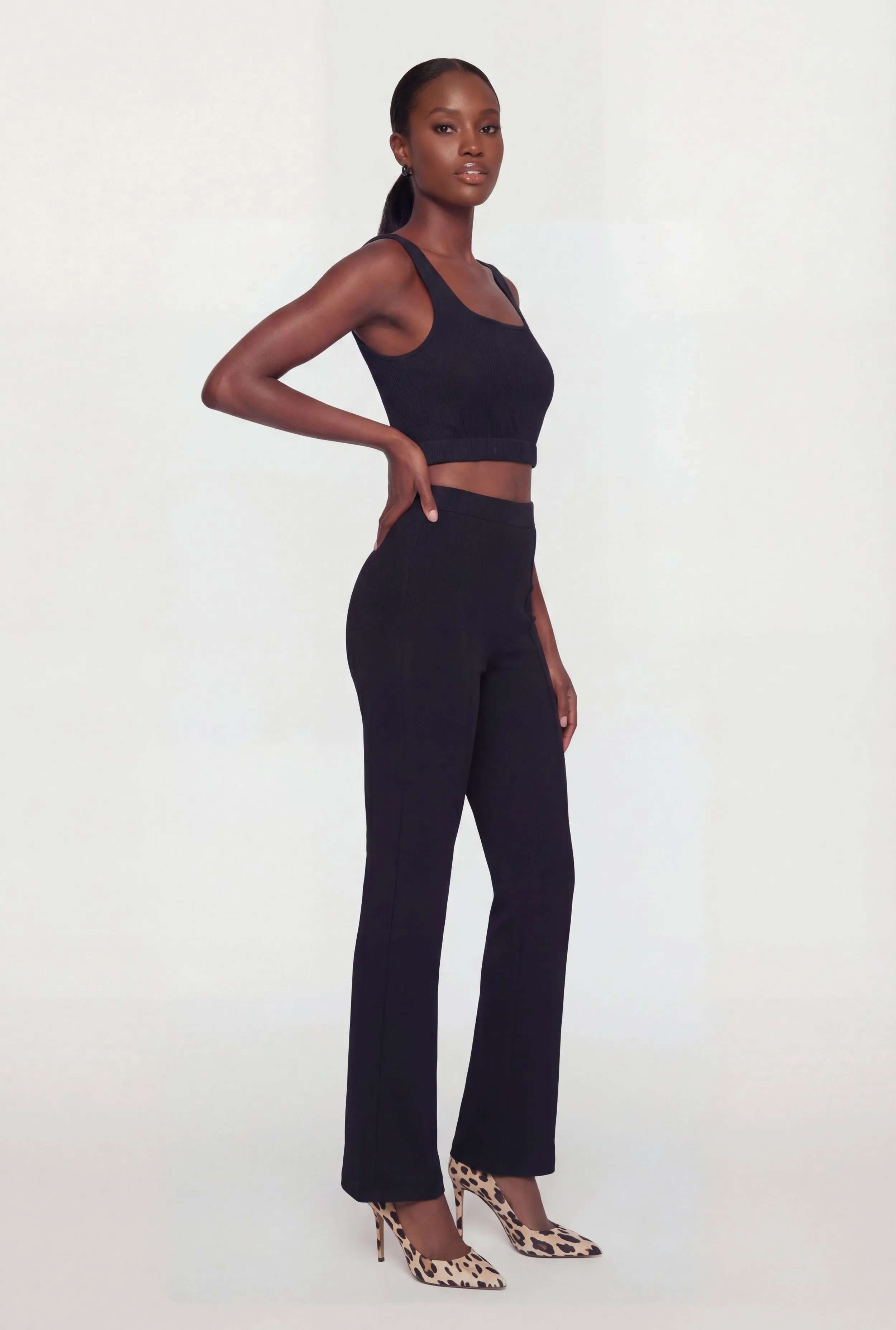 High Waisted Textured Knit Pintuck Pants sold by Rainbow product image thumbnail 2