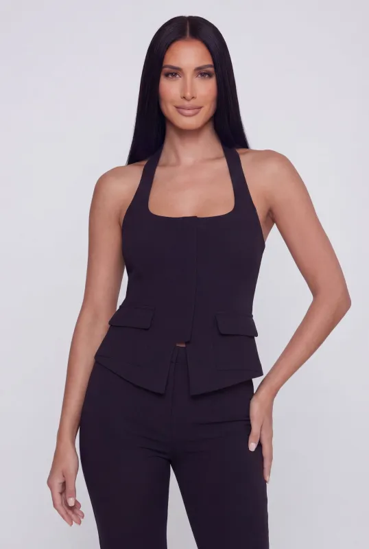 Zip Front Halter Blazer Vest made by Rainbow