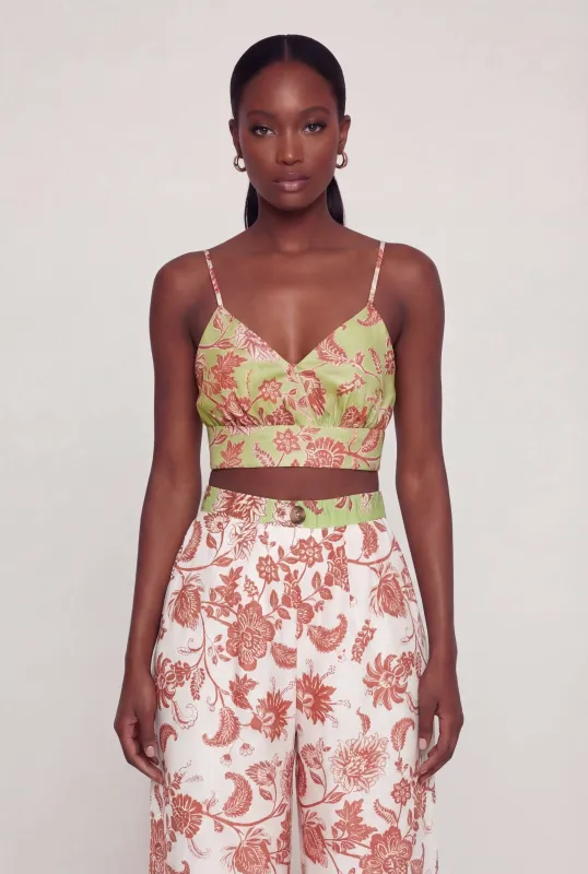 Floral Satin Print Faux Wrap Crop Top made by Rainbow