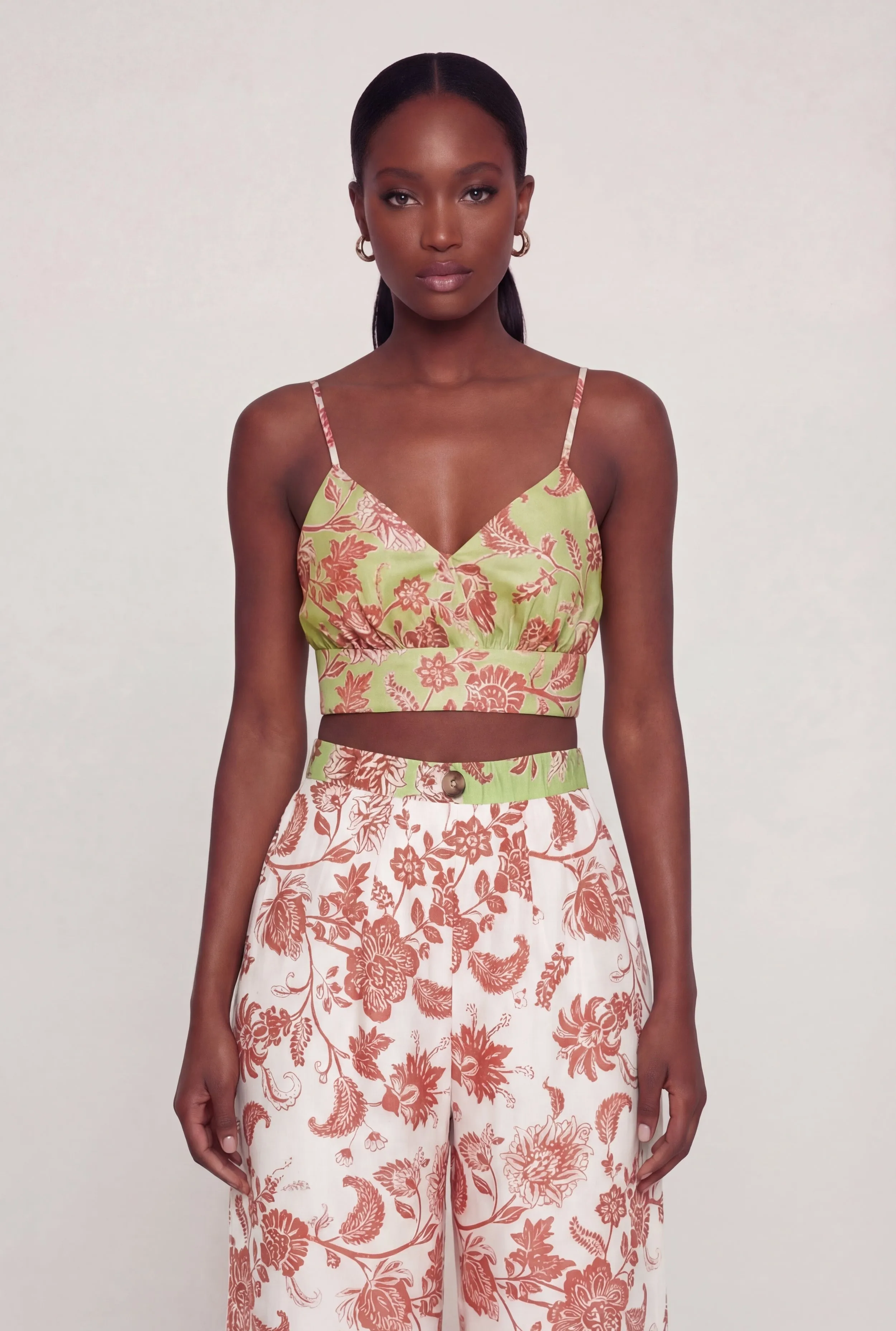 Floral Satin Print Faux Wrap Crop Top sold by Rainbow