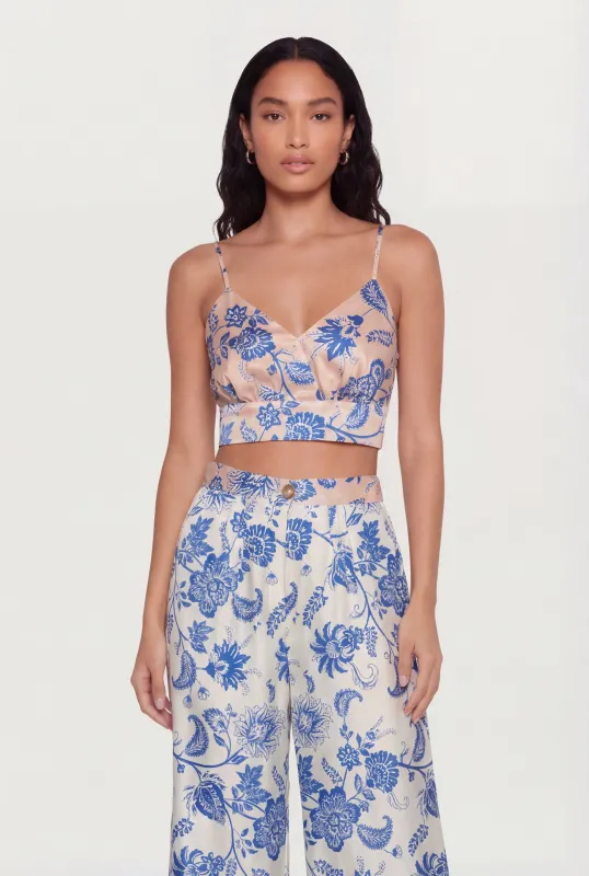 Floral Satin Print Faux Wrap Crop Top made by Rainbow
