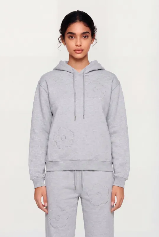 Floral Applique Pullover Drawstring Hoodie made by Rainbow