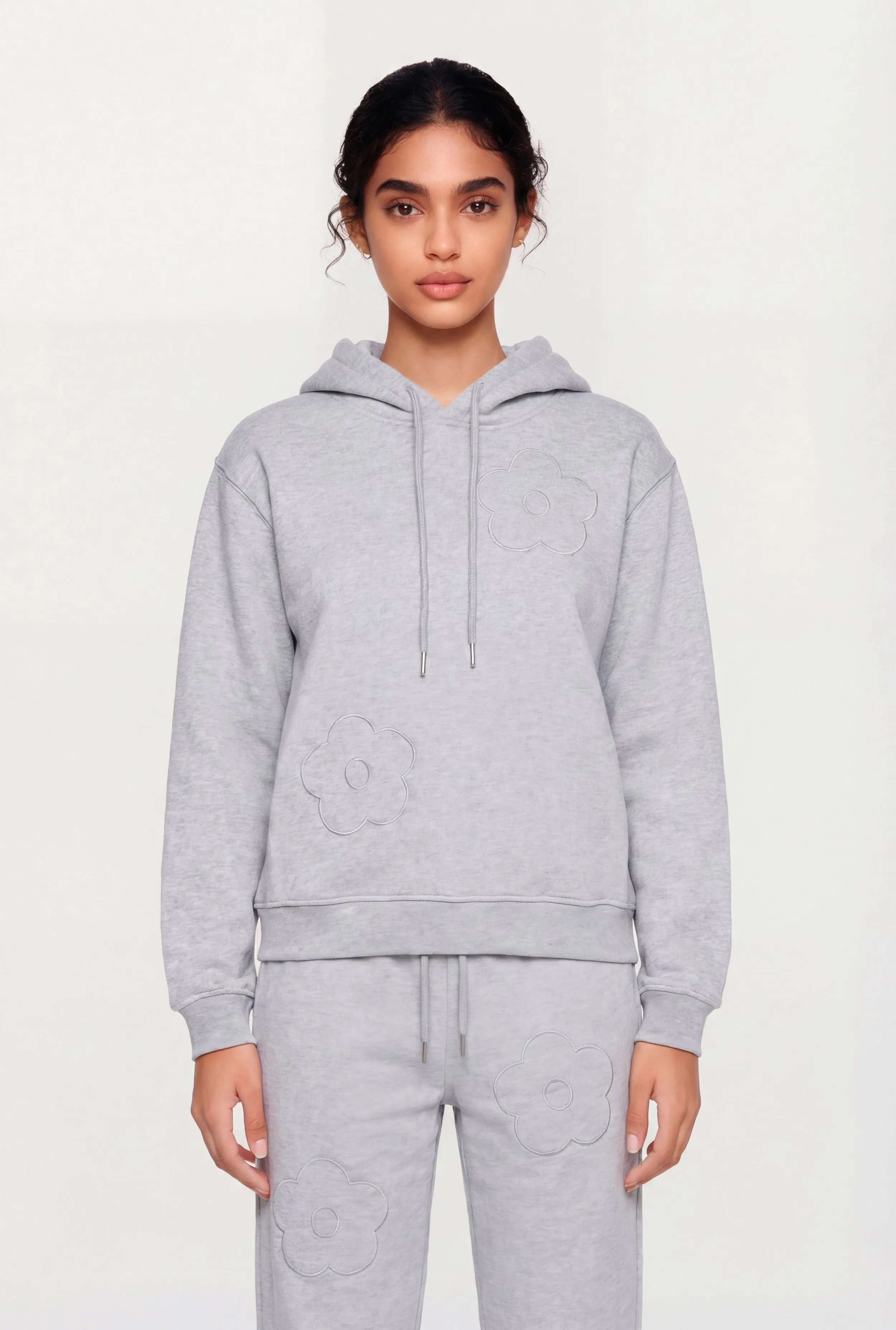 Floral Applique Pullover Drawstring Hoodie sold by Rainbow