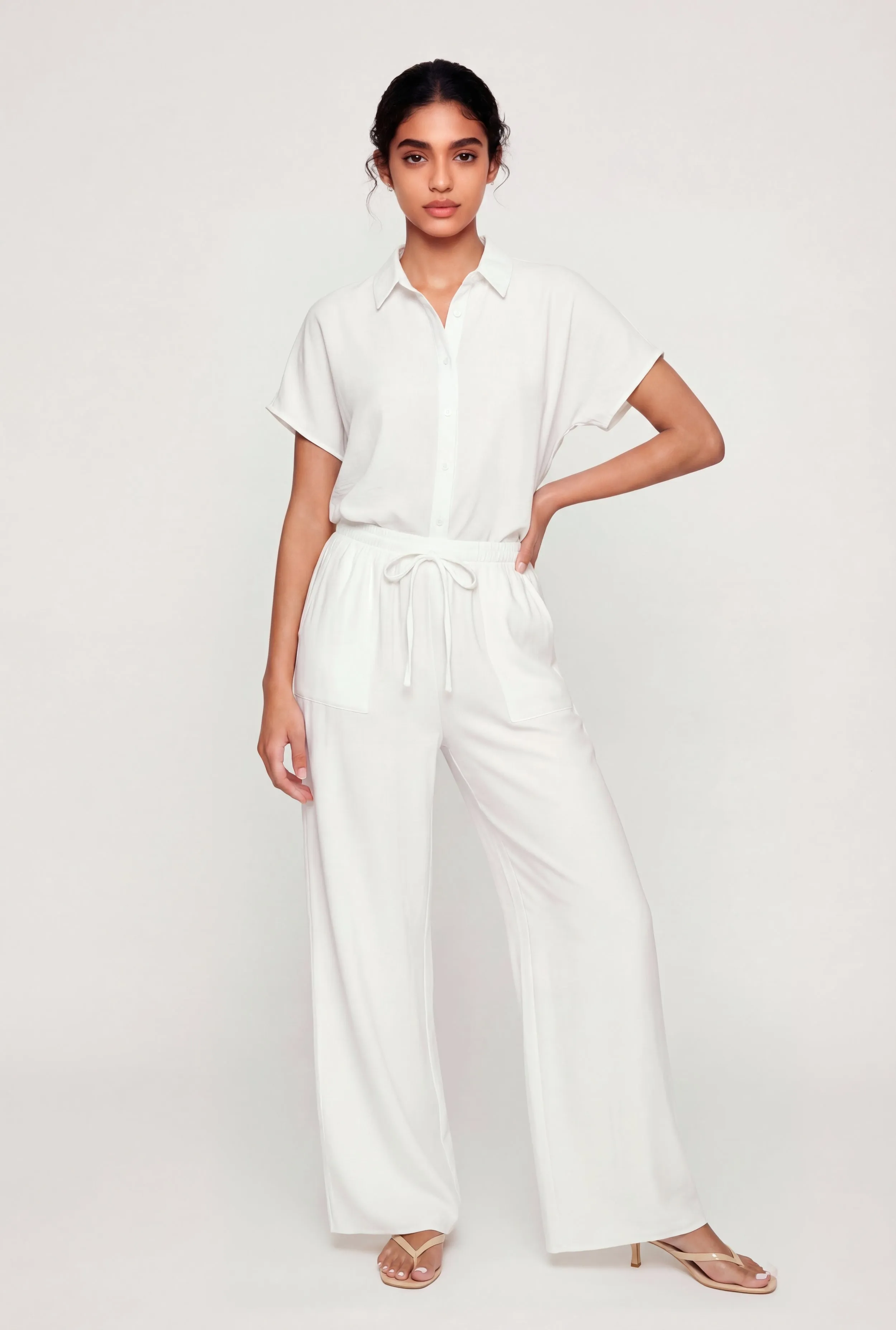 Crepe Knit Drawstring Detail Wide Leg Pants sold by Rainbow