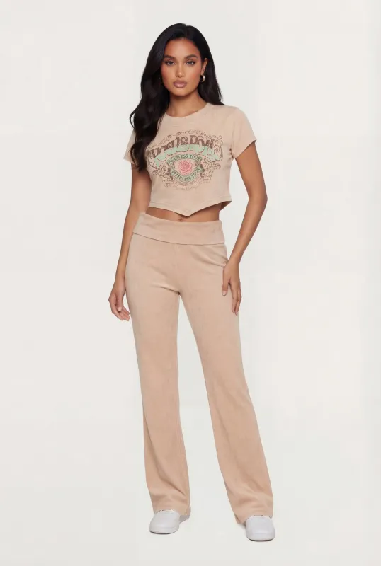 Acid Wash Fold Over High Waisted Pants made by Rainbow