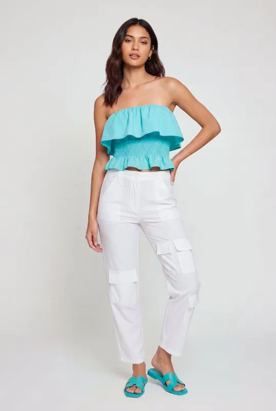 Ruffle Trim Smocked Crop Top made by Rainbow