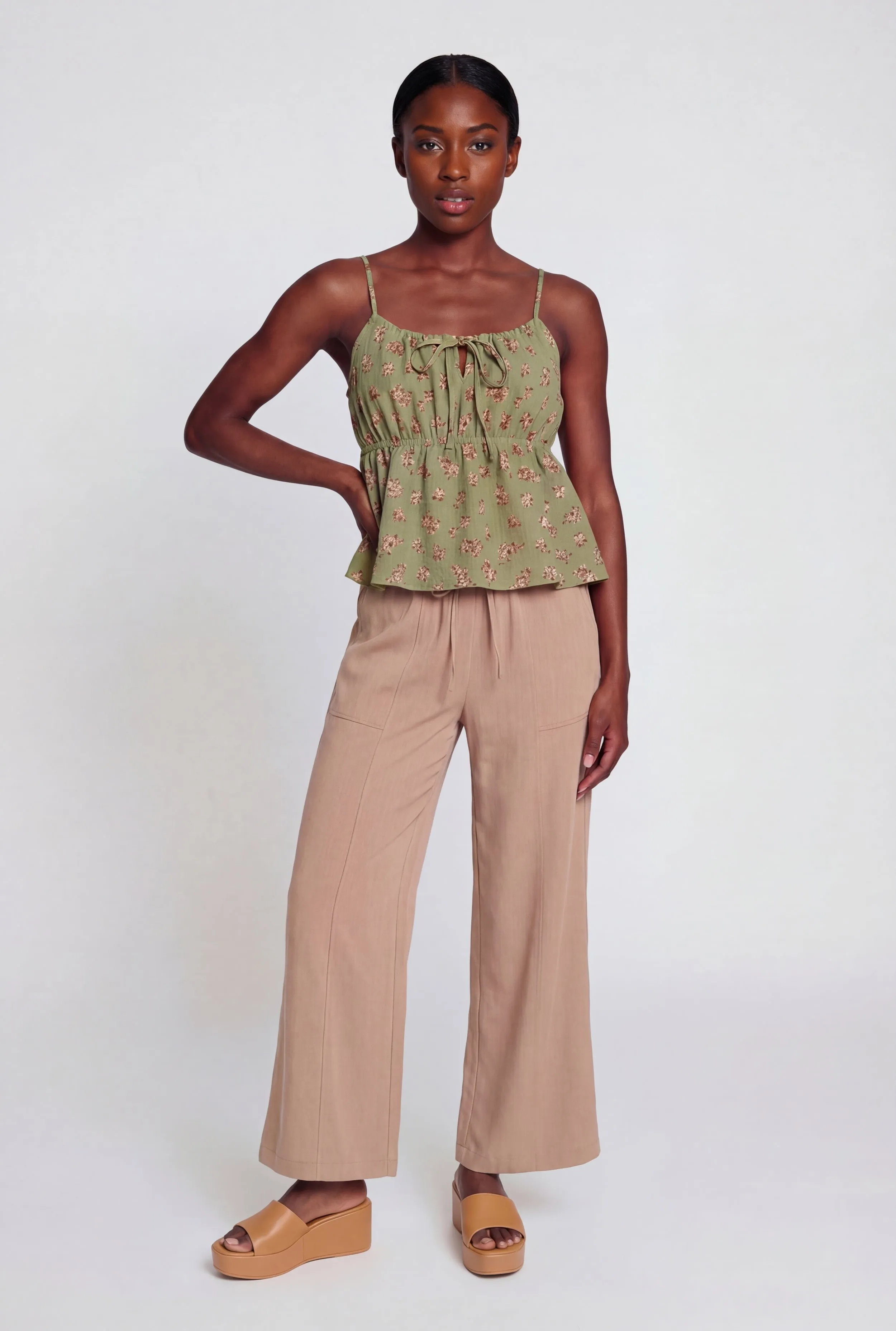 Floral Print Tie Front Keyhole Detail Top sold by Rainbow
