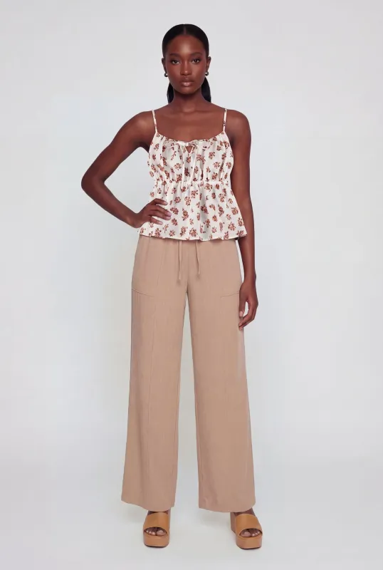 Floral Print Tie Front Keyhole Detail Top made by Ambiance