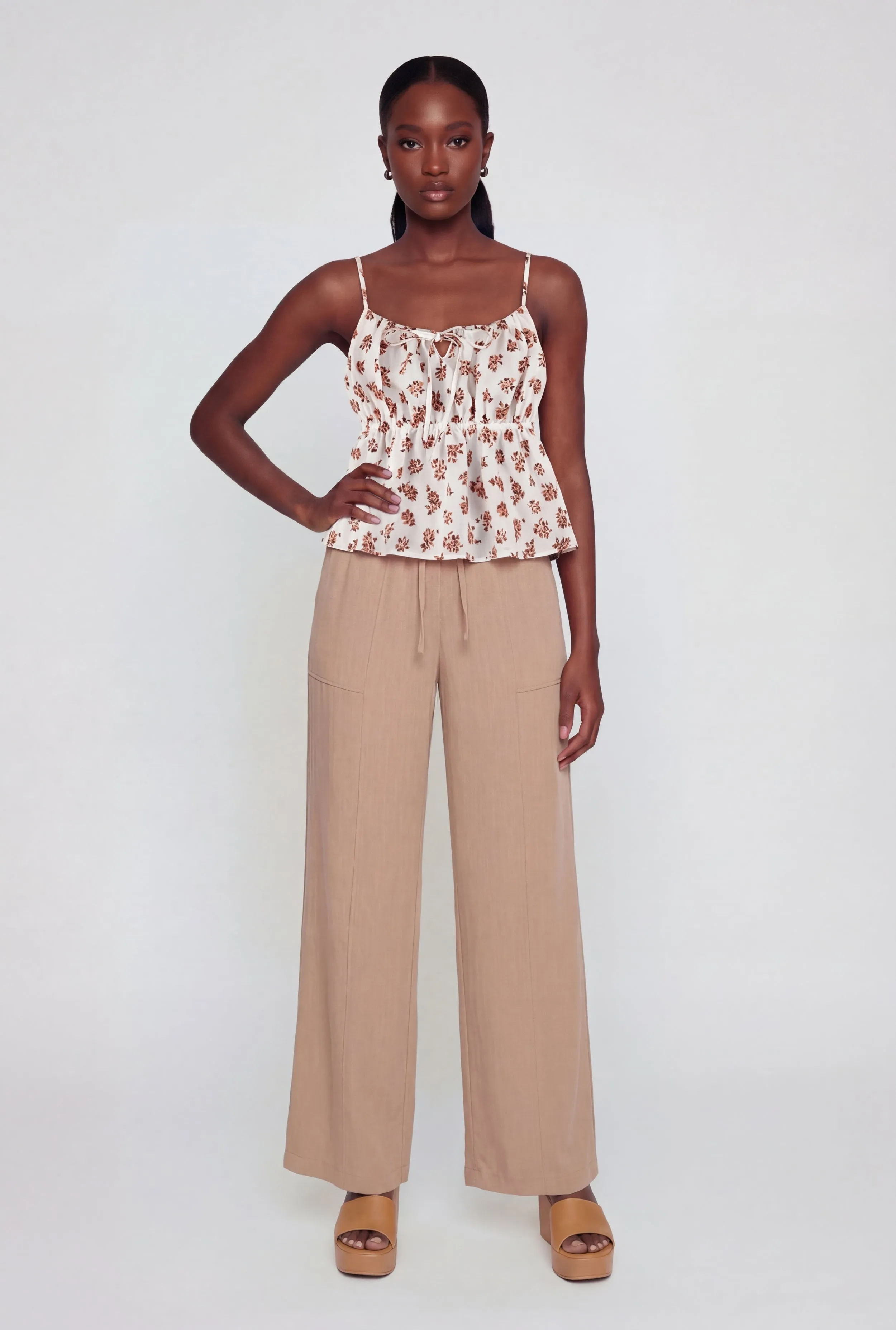 Floral Print Tie Front Keyhole Detail Top sold by Rainbow