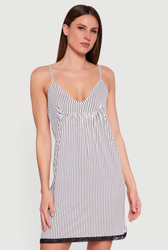 Lace Trim Pinstripe Cami Nightgown made by Rainbow