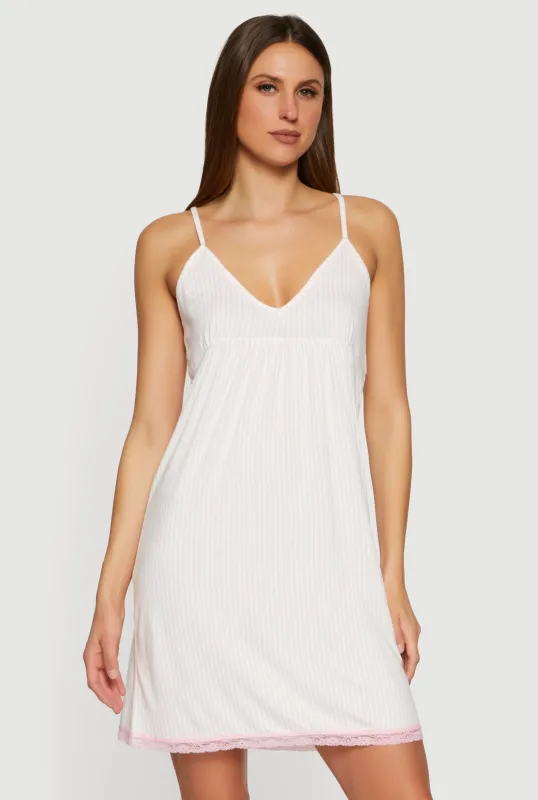 Lace Trim Pinstripe Cami Nightgown made by Rainbow