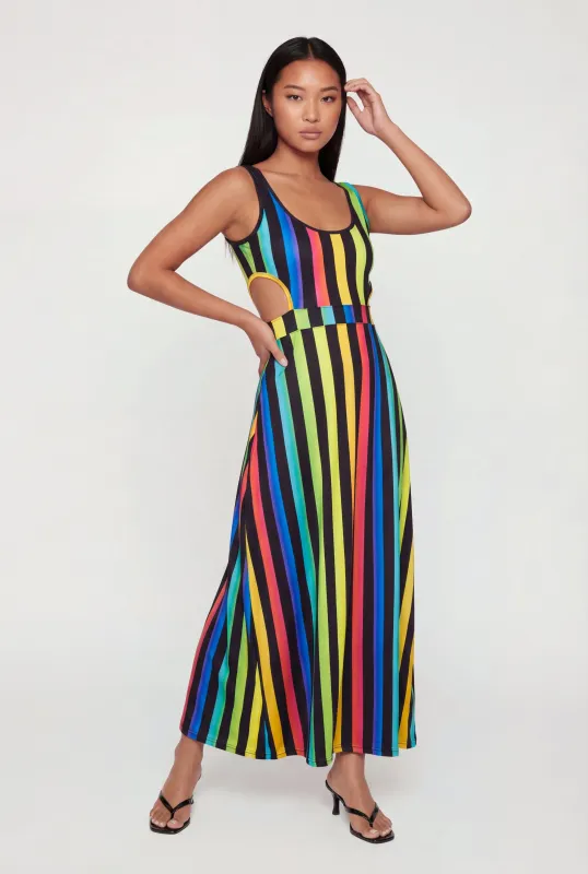 Rainbow Stripe Cut Out Detail Maxi Dress made by Rainbow